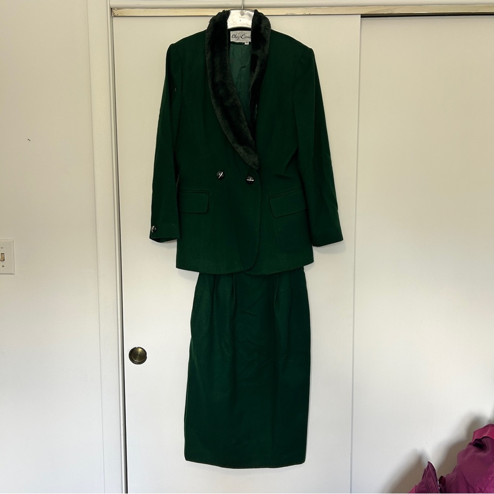 Oleg Cassini 2pc Dark Green Blazer and Skirt Set